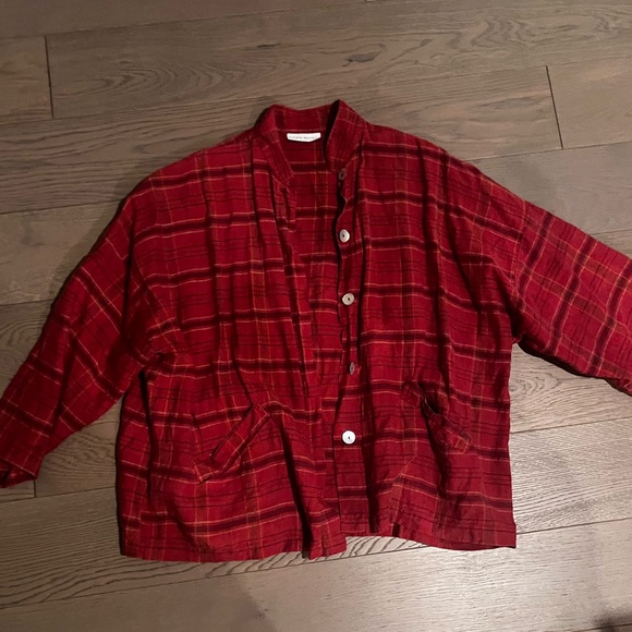 Vtg Bryn Walker Red Plaid Linen Jacket - Picture 2 of 8